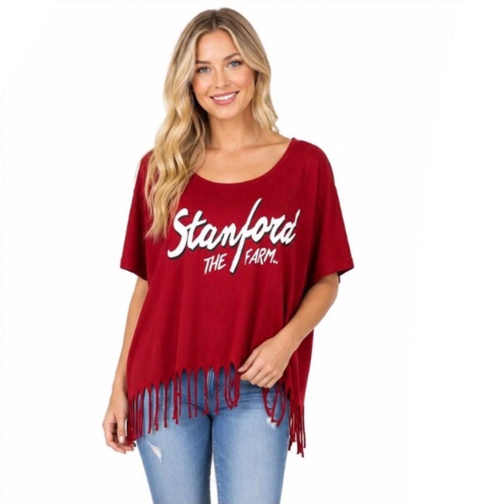Stanford Cardinal Womens Poncho Shirt Short Sleeve fringe Tassels The Farm OSFM